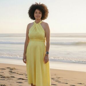 Julia Jordan Yellow Halter Neckline Midi Dress Gingham A-Line Size 16 Pit 40.